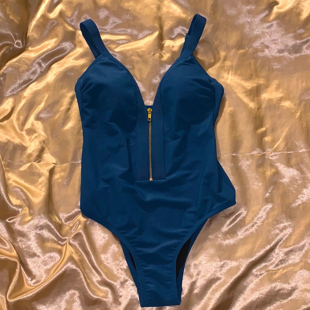 Blue One Piece Zip-Up Swimsuit